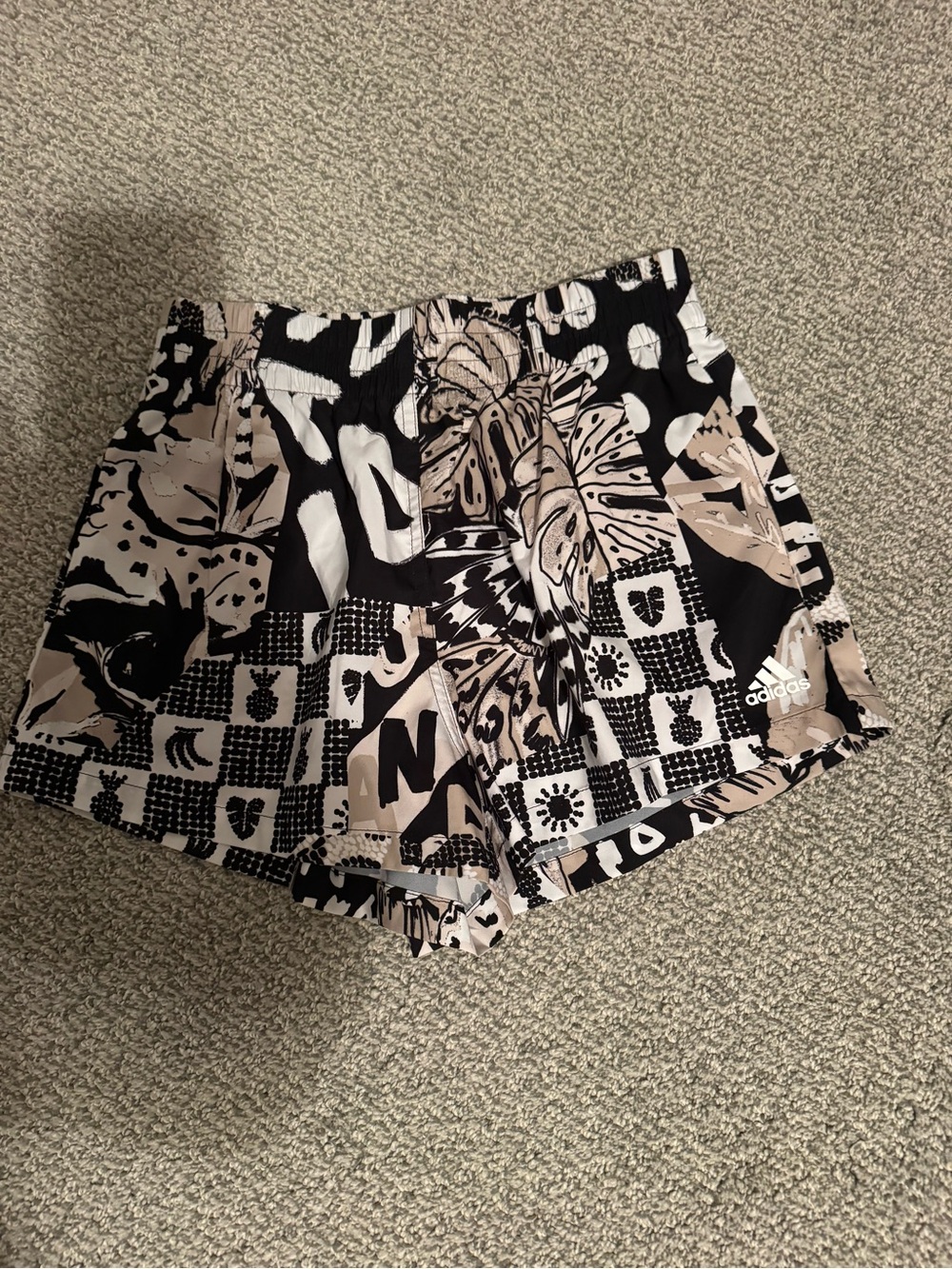 adidas x farm Rio Women's Black & Beige Patterned Athletic Shorts